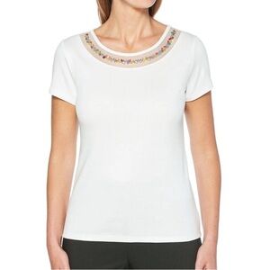 Rafaella Women's Tops Beaded Short Sleeve Top, size medium